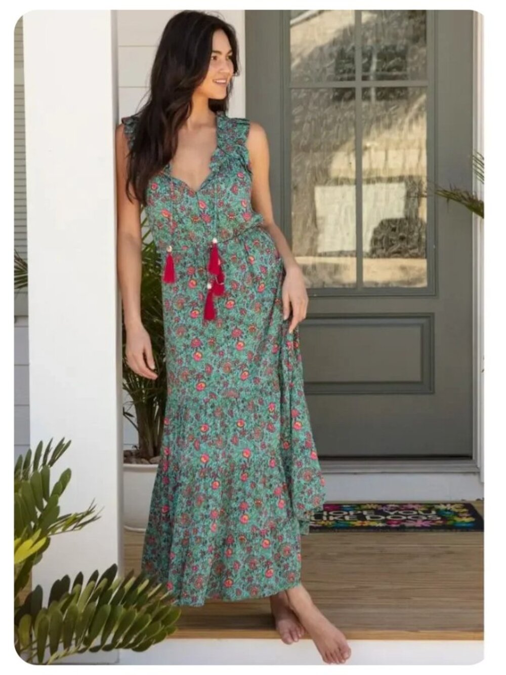 Natural Life Havana Nights Boho Floral Maxi Dress sz M